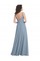 Best Faux Surplice Bodice Long Chiffon Bridesmaid Dress with V-Neckline UK