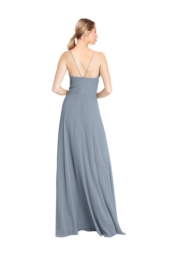 Best Spaghetti Straps V-Neckline Long Chiffon Bridesmaid Dress with High Slit UK