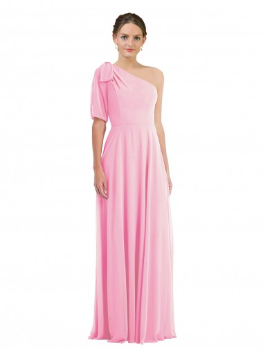 Best Bow One Shoulder Flounce Sleeve Maxi Bridesmaid Dress UK