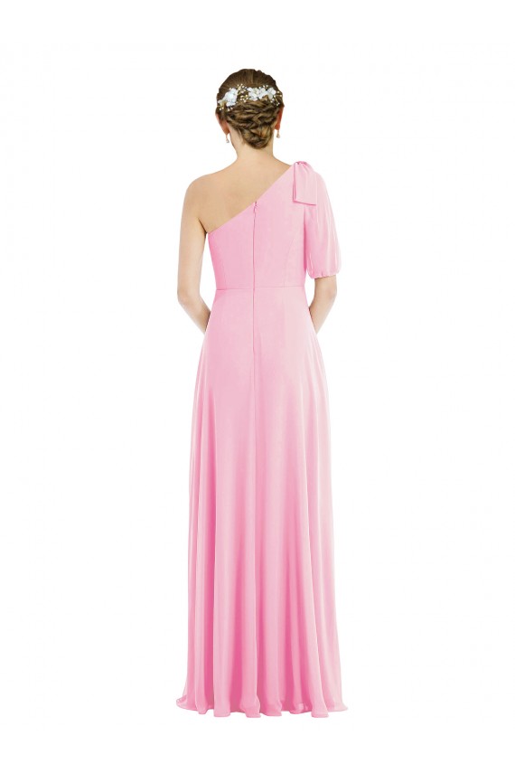 Best Bow One Shoulder Flounce Sleeve Maxi Bridesmaid Dress UK