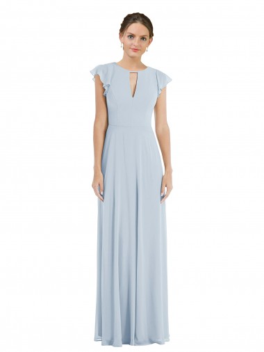 Best Flutter Sleeve V Keyhole Chiffon Maxi Formal Bridesmaid Dress UK
