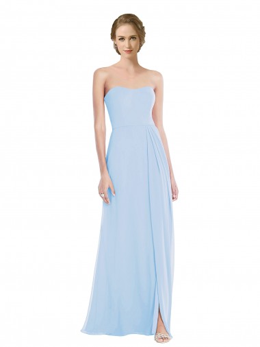 Best Strapless Sweetheart Maxi Bridesmaid Dress with Pleated Front Slit UK