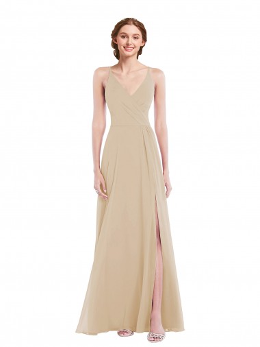 Best Faux Wrap Criss Cross Back Maxi Bridesmaid Dress with Front Slit UK