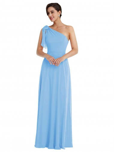 Best Draped One Shoulder Maxi Bridesmaid Dress with Scarf Bow UK