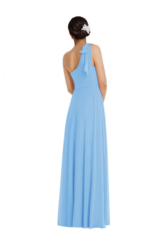 Best Draped One Shoulder Maxi Bridesmaid Dress with Scarf Bow UK