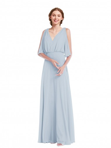 Best V-Neck Split Sleeves Blouson Bodice Maxi Bridesmaid Dress UK
