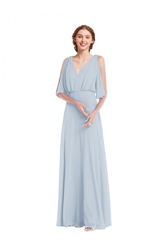 Best V-Neck Split Sleeves Blouson Bodice Maxi Bridesmaid Dress UK