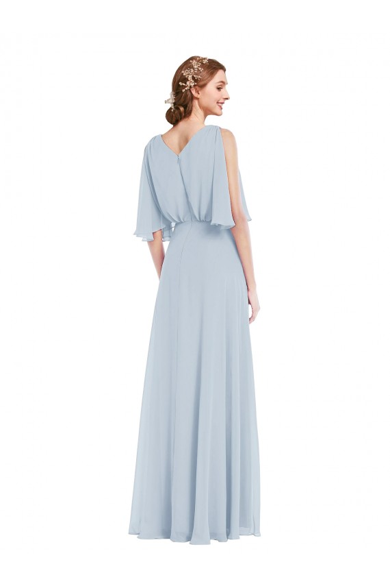 Best V-Neck Split Sleeves Blouson Bodice Maxi Bridesmaid Dress UK