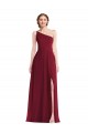 Best One Shoulder Chiffon Maxi Bridesmaid Dress with Shirred Front Slit UK