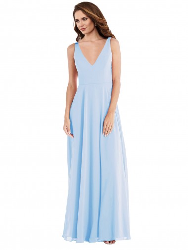 Best Deep V-Neck Chiffon Maxi Bridesmaid Dress UK