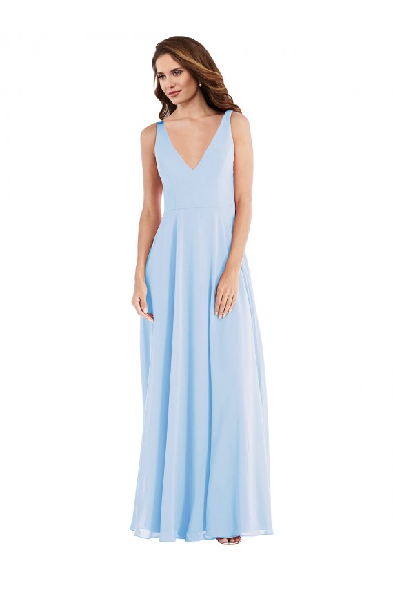 Best Deep V-Neck Chiffon Maxi Bridesmaid Dress UK