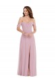 Best Off the Shoulder Draped Sleeve Maxi Bridesmaid Dress with Front Slit UK