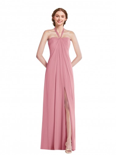 Best Draped Chiffon Grecian Column Bridesmaid Dress with Front Slit UK