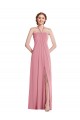 Best Draped Chiffon Grecian Column Bridesmaid Dress with Front Slit UK