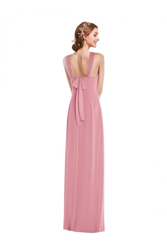 Best Draped Chiffon Grecian Column Bridesmaid Dress with Front Slit UK