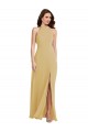 Best Stand Collar Halter Maxi Bridesmaid Dress with Criss Cross Open Back UK