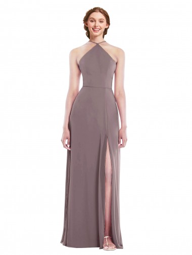 Best Diamond Halter Maxi Formal Bridesmaid Dress with Front Slit UK