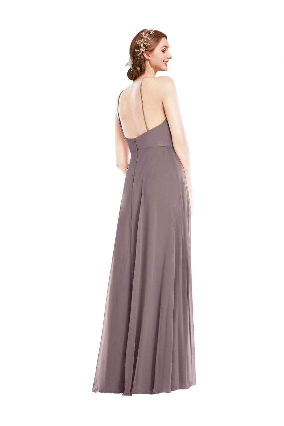 Best Diamond Halter Maxi Formal Bridesmaid Dress with Front Slit UK