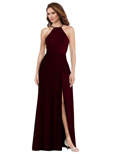 Best Halter Spaghetti Straps Maxi Bridesmaid Dress with Front Slit UK