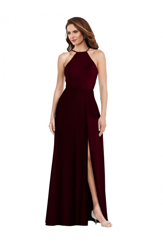 Best Halter Spaghetti Straps Maxi Bridesmaid Dress with Front Slit UK