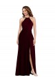 Best Halter Spaghetti Straps Maxi Bridesmaid Dress with Front Slit UK