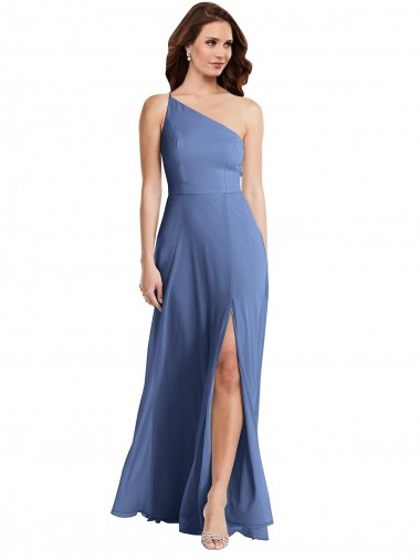 Best One Shoulder Full Length Maxi Formal Bridesmaid Dress with Flirty Slit UK