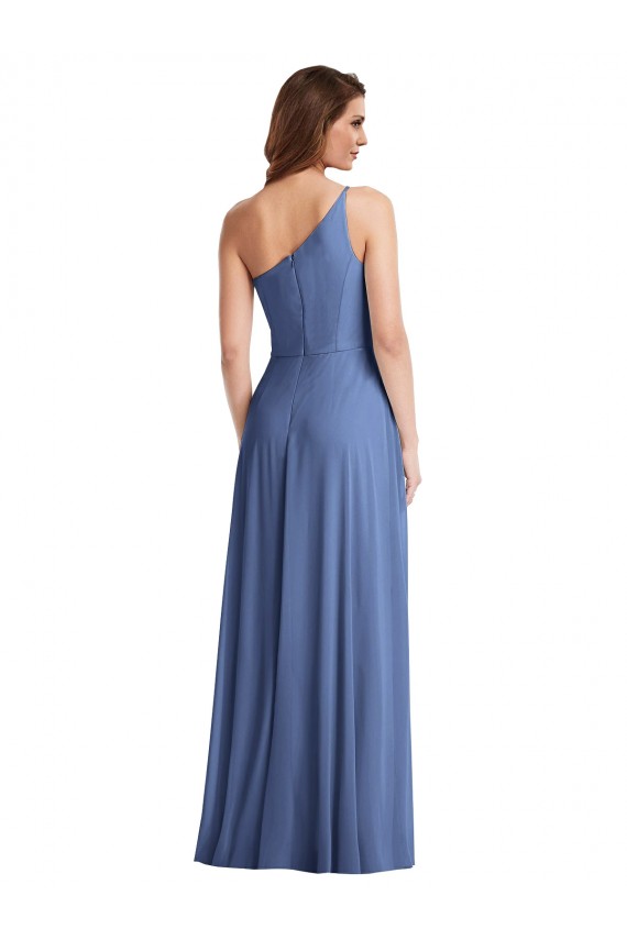 Best One Shoulder Full Length Maxi Formal Bridesmaid Dress with Flirty Slit UK
