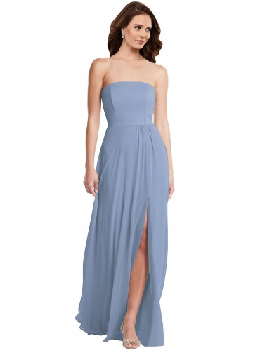 Best Strapless A-Line Maxi Bridesmaid Dress with Front Slit UK