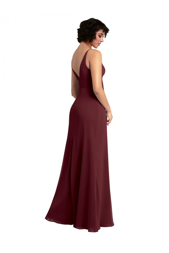 Best Notched Neckline Empire Waist Chiffon Slip Bridesmaid Dress UK