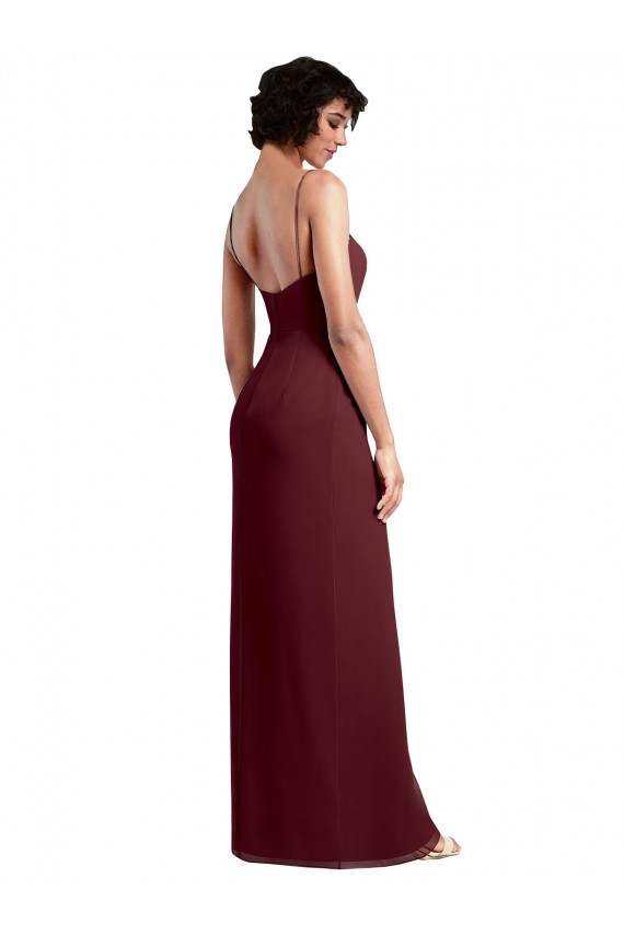 Best Sleek Straight Neckline Chiffon Bridesmaid Dress with Spaghetti Straps and High Side Slit UK