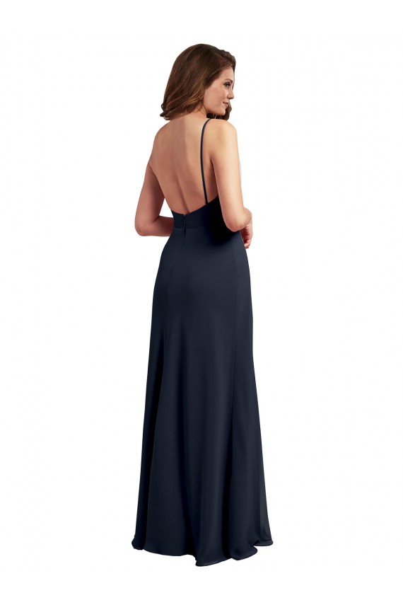 Best Scoop Neck Long Chiffon Open Back Bridesmaid Dress with Spaghetti Straps UK