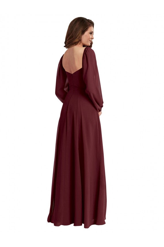Best Sheer Long Sleeves Chiffon Bridesmaid Dress with High Slit UK