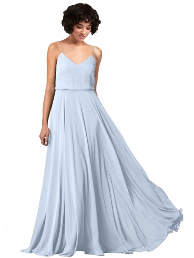 Best V-Neck Blouson Waist Long Chiffon Bridesmaid Dress with Straps UK