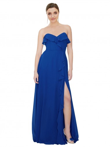 Best Ruffled Chiffon Strapless Bridesmaid Dress UK