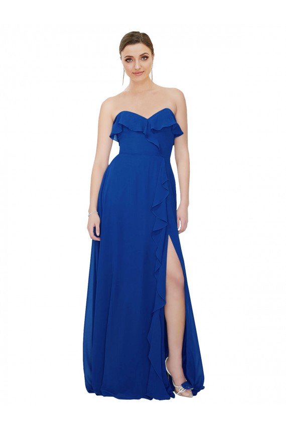 Best Ruffled Chiffon Strapless Bridesmaid Dress UK
