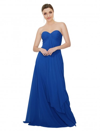 Best Strapless Sweetheart Draped Chiffon Bridesmaid Dress UK