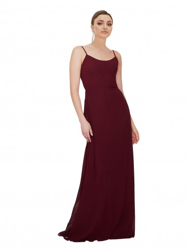 Best Scoop Neck Tied Keyhole Back Chiffon Bridesmaid Dress UK