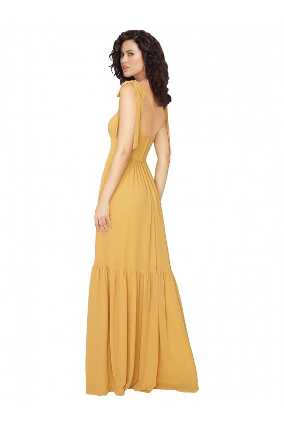 Best Tied Strap Square Neck Long Chiffon Bridesmaid Dress UK