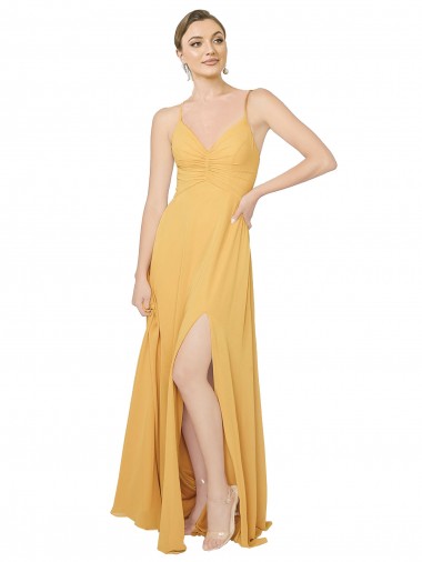 Best Ruched Chiffon Bridesmaid Dress with Pockets & Tie Back Detail UK