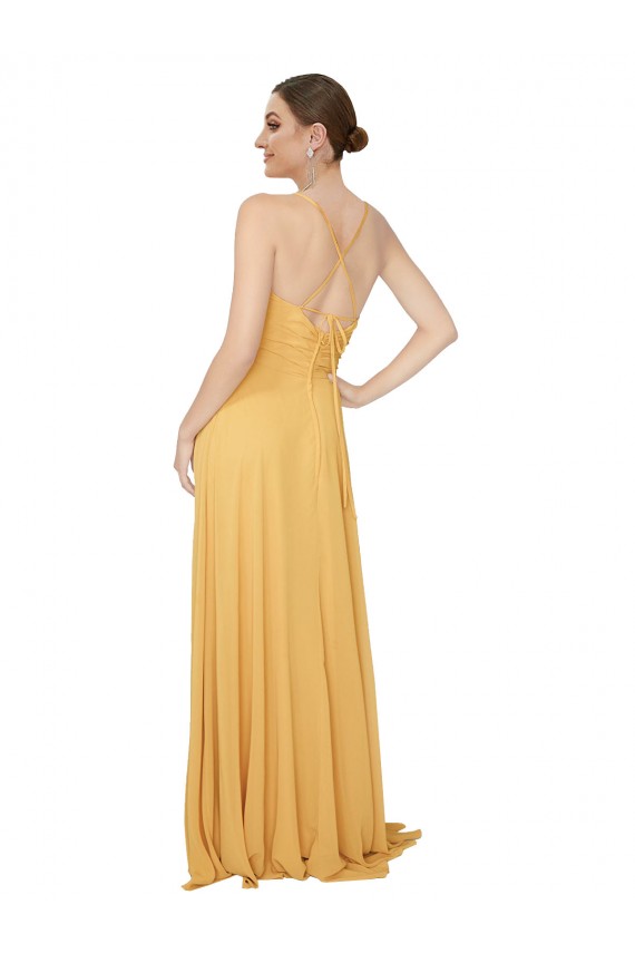 Best Ruched Chiffon Bridesmaid Dress with Pockets & Tie Back Detail UK