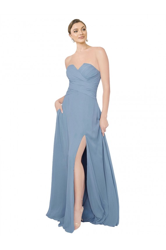 Best Draped Sweetheart Chiffon Bridesmaid Dress with Front Slit UK