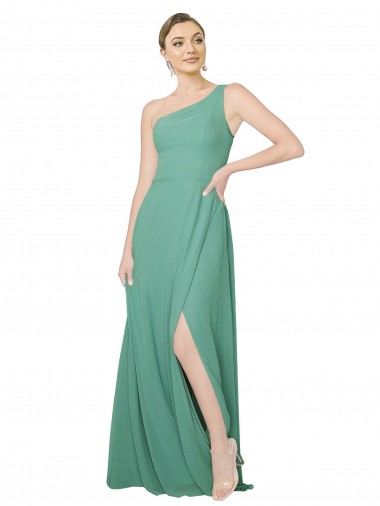 Best One Shoulder Asymmetric Chiffon Bridesmaid Dress with Pockets UK