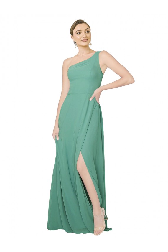 Best One Shoulder Asymmetric Chiffon Bridesmaid Dress with Pockets UK
