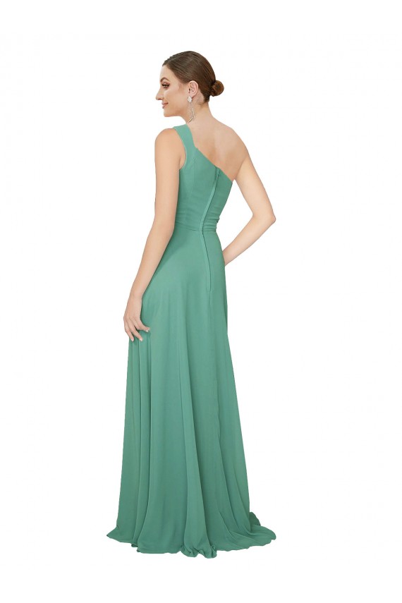 Best One Shoulder Asymmetric Chiffon Bridesmaid Dress with Pockets UK