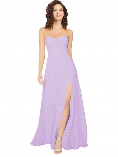Best Draped Sweetheart Long Chiffon Bridesmaid Dress with Front Slit UK