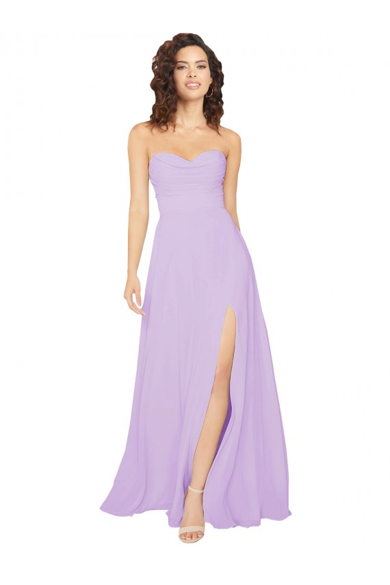Best Draped Sweetheart Long Chiffon Bridesmaid Dress with Front Slit UK