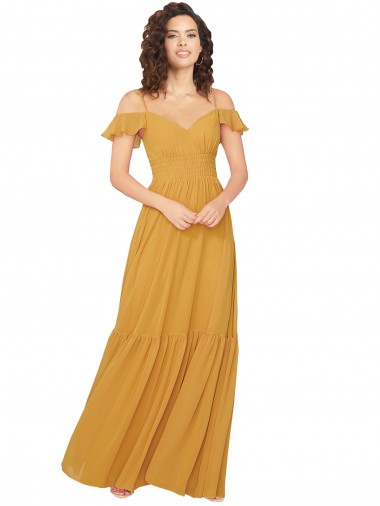 Best Ruched Keyhole Back Boho Chiffon Bridesmaid Dress UK