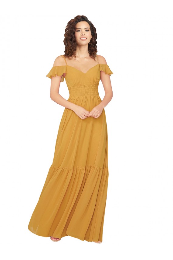 Best Ruched Keyhole Back Boho Chiffon Bridesmaid Dress UK