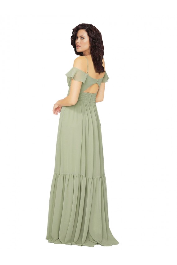 Best Ruched Keyhole Back Boho Chiffon Bridesmaid Dress UK