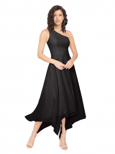 Best Midi Length One Shoulder Chiffon Cocktail Bridesmaid Dress UK